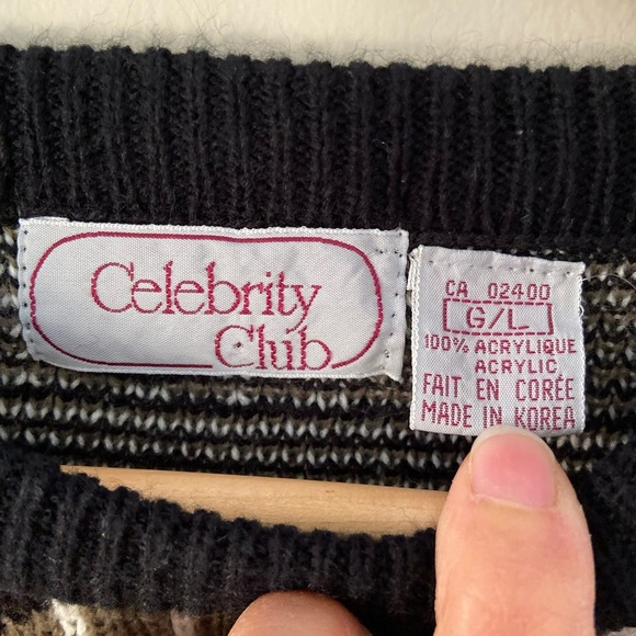 Vintage Art Deco Argyle Grandpa Chic Moody Dark Neutral Crewneck Knit Sweatet - Picture 4 of 4